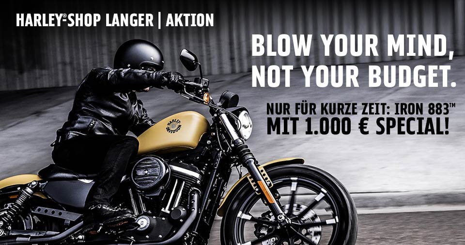 Mach' den Iron 8833 Deal mit Harley-Shop Langer und spare bis zu 1.000 Euro! Hol' Dir Deine Iron 883 und spare mit Harley-Shop Langer bis zu 1.000 Euro!