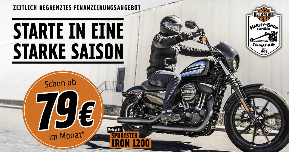 Schon ab 79 Euro/Monat* - Jetzt mit Deiner Sportster Iron 1200 in die neue Saison starten Starte in eine starke Saison - Schon ab 79 Euro/Monat* Sportster Iron 1200 fahren